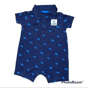 Carters Dog Gone Cute Boys 3M Navy Background w/ Blue Dogs Allover Print Romper